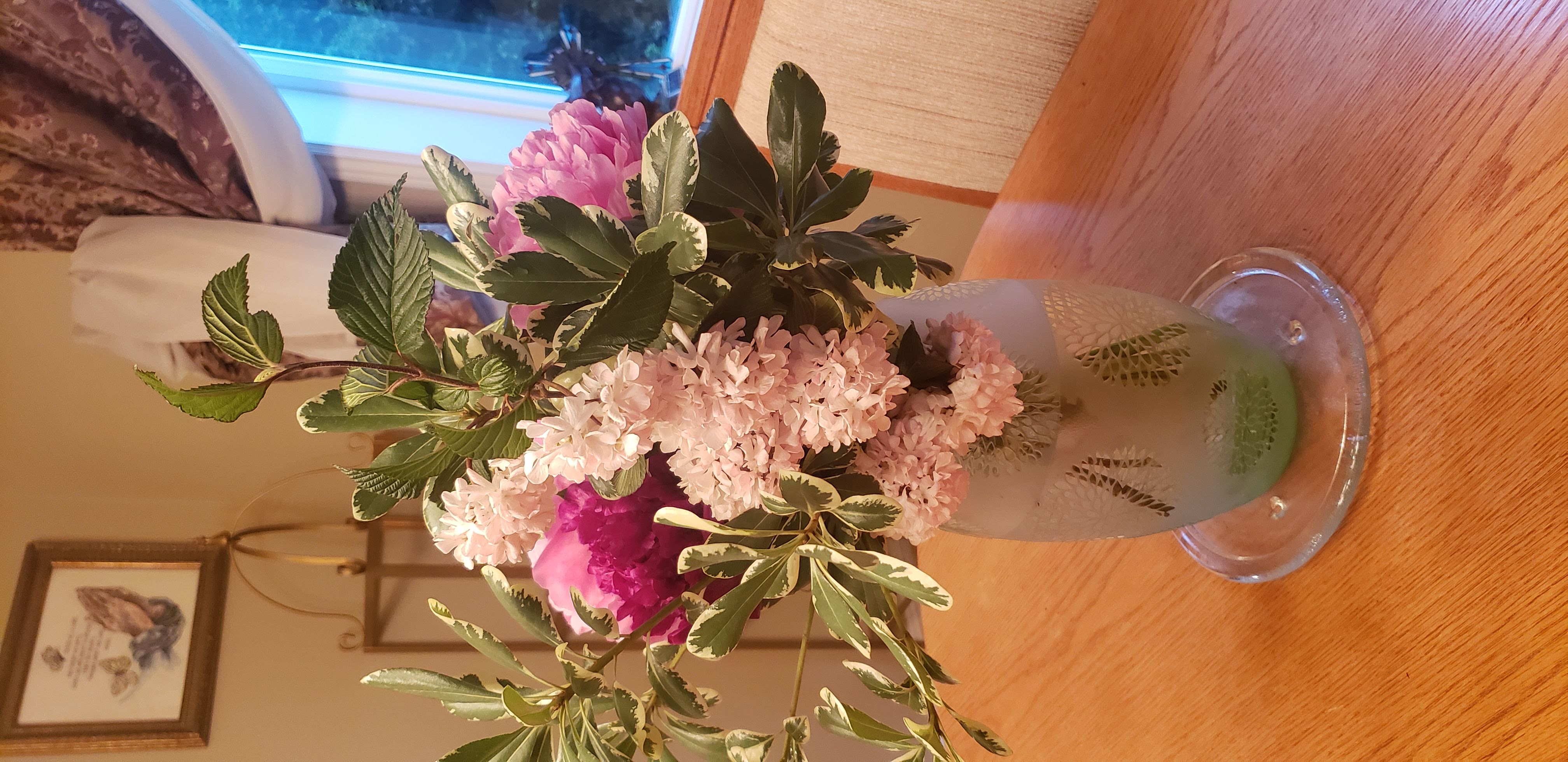 Blush Pink Lilacs, Peonies, Variegated Pittosporum, Viburnum